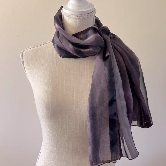 🌹Korean purple silk feel striped scarf many ways worn size 58”x14” - Picture 5 of 13